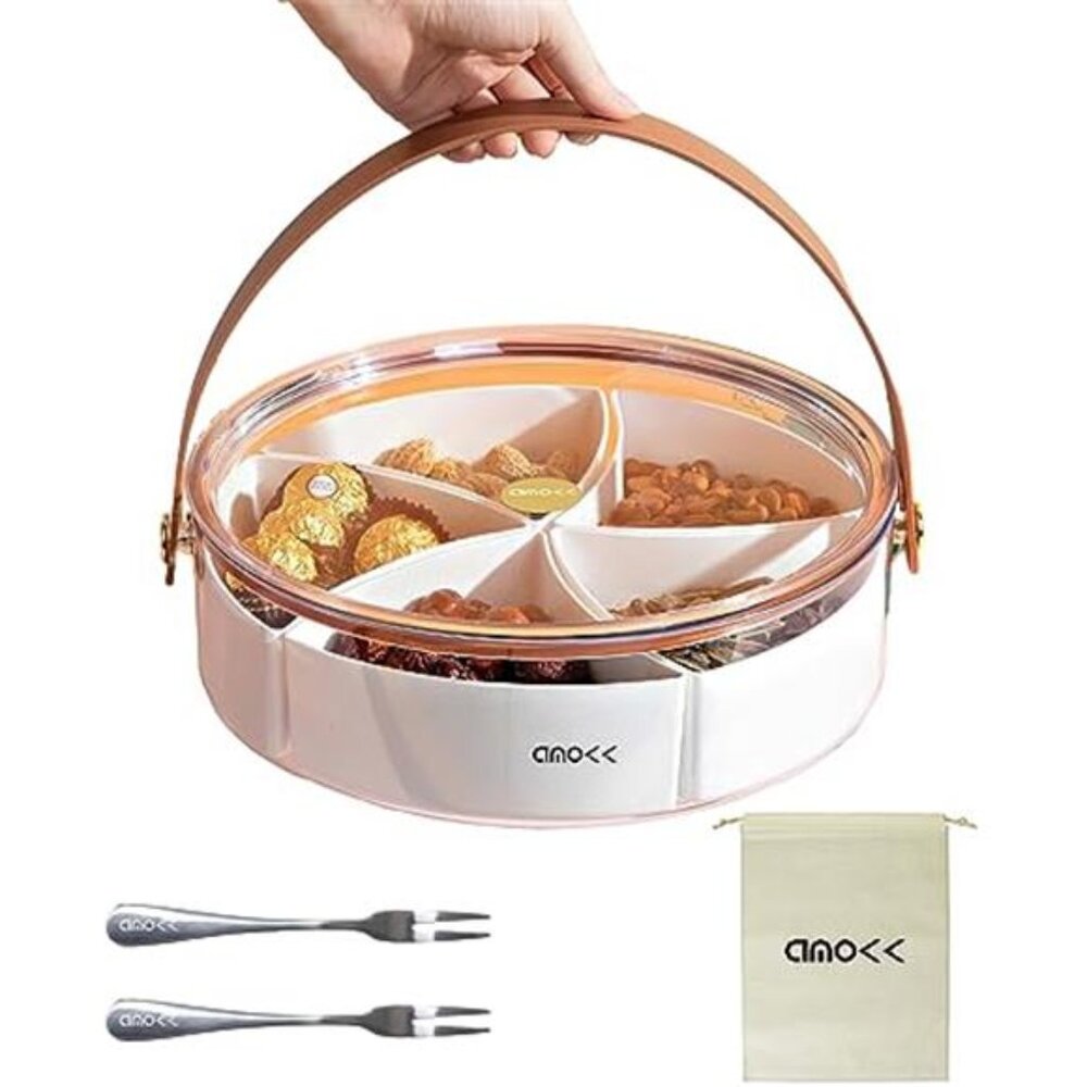Divided Snack Tray with Lid Handle Portable Charcuterie Box for Party Picnic